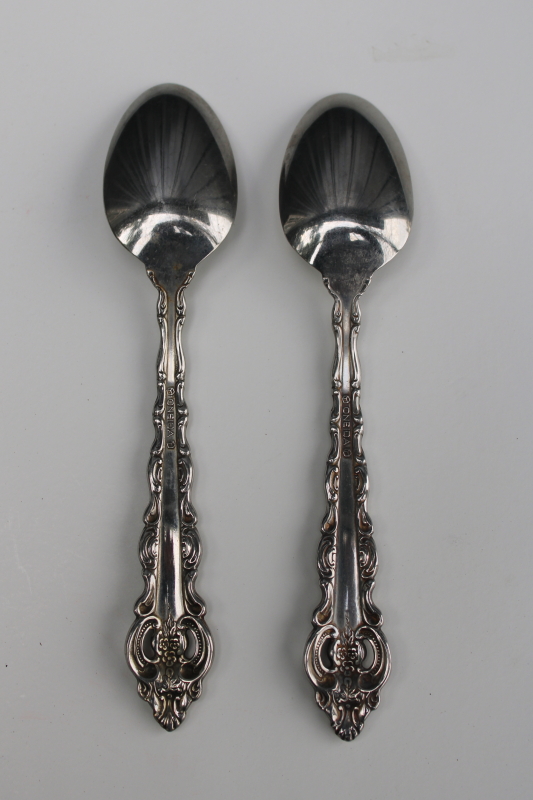 photo of vintage Oneida stainless flatware Da Vinci pattern teaspoons, spoons w/ ornate pierced handle #3