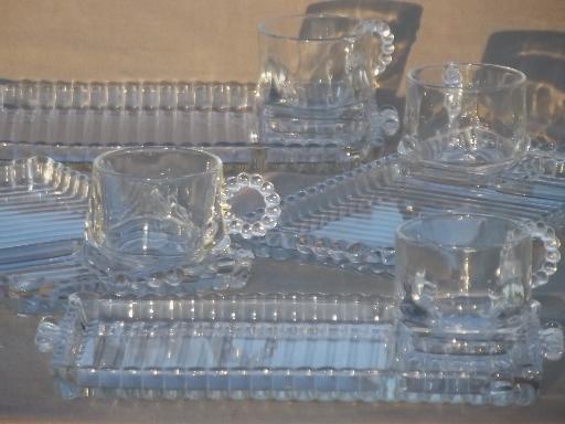 photo of vintage Orchard crystal Hazel Atlas snack sets, ribs & beads candlewick glass #1