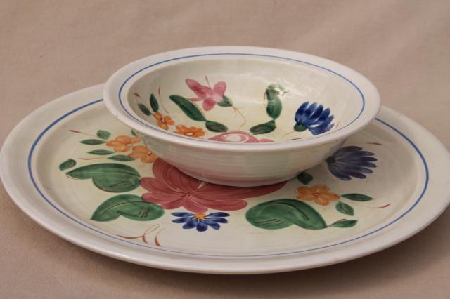 photo of vintage Orleans floral Red Wing pottery dinnerware, serving bowl & large round chop plate platter or tray #1
