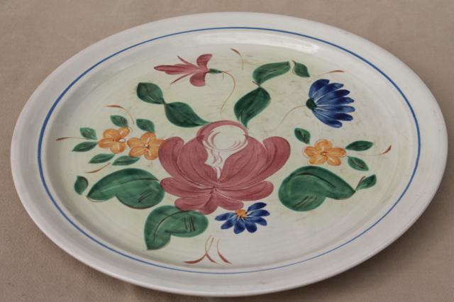 photo of vintage Orleans floral Red Wing pottery dinnerware, serving bowl & large round chop plate platter or tray #4
