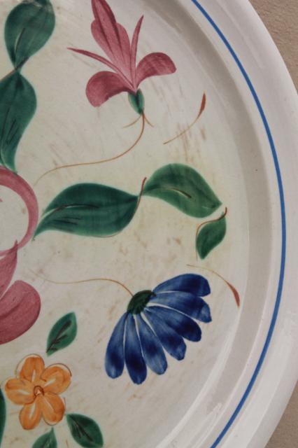 photo of vintage Orleans floral Red Wing pottery dinnerware, serving bowl & large round chop plate platter or tray #5
