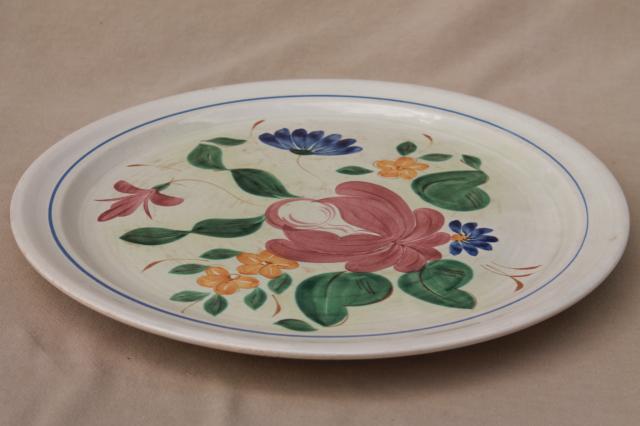 photo of vintage Orleans floral Red Wing pottery dinnerware, serving bowl & large round chop plate platter or tray #6
