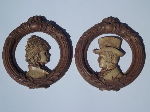 photo of vintage OrnaWood or Syroco pressed wood composition miniature portraits #1