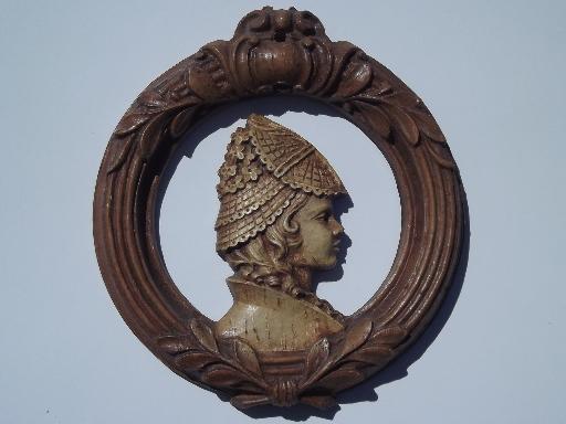 photo of vintage OrnaWood or Syroco pressed wood composition miniature portraits #2