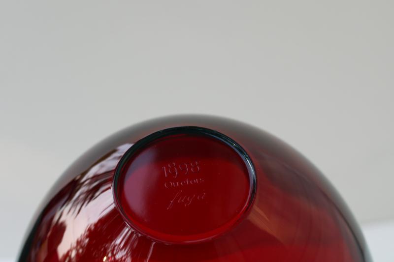photo of vintage Orrefors crystal made in Sweden, Fuga ruby red art glass bowl #2