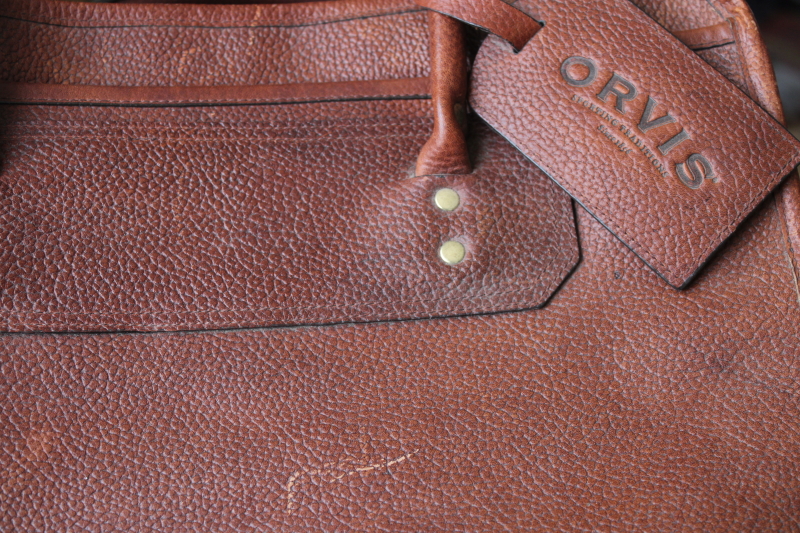 photo of vintage Orvis leather briefcase, shoulder strap travel carry on messenger bag #1