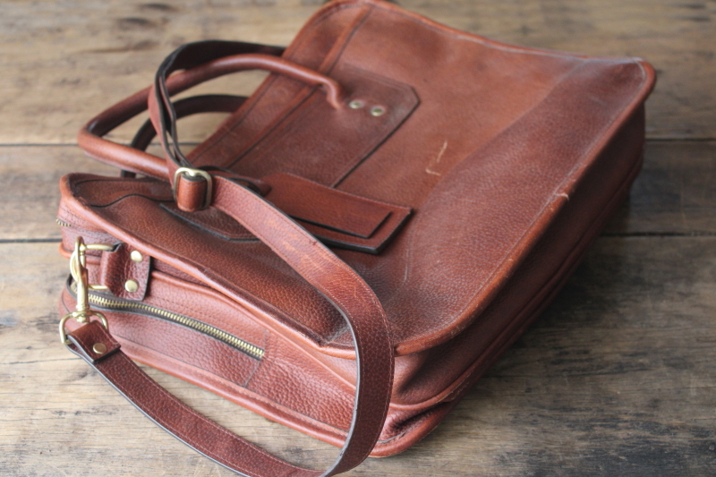 photo of vintage Orvis leather briefcase, shoulder strap travel carry on messenger bag #3