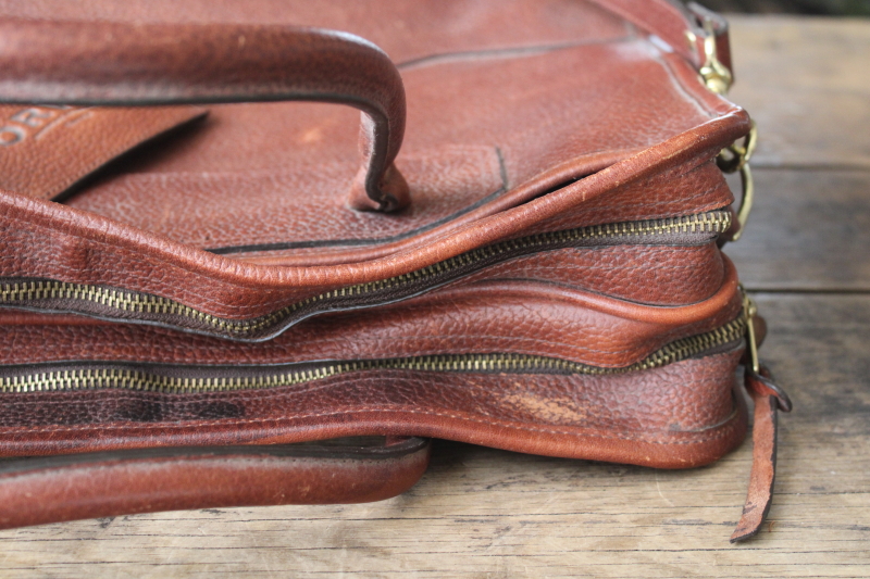 photo of vintage Orvis leather briefcase, shoulder strap travel carry on messenger bag #4