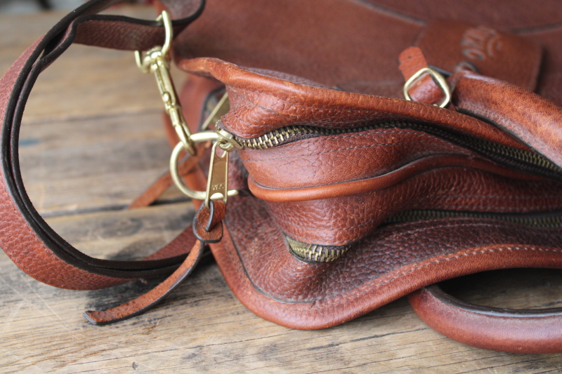 photo of vintage Orvis leather briefcase, shoulder strap travel carry on messenger bag #5
