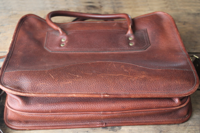 photo of vintage Orvis leather briefcase, shoulder strap travel carry on messenger bag #10