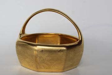 catalog photo of vintage Osborne encrusted gold china hand painted water lily, rose & daisy basket