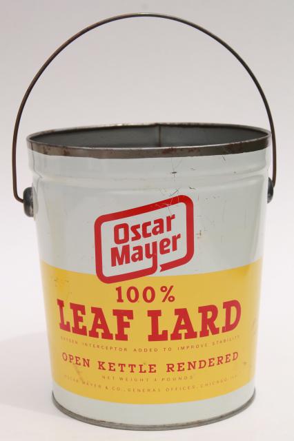 photo of vintage Oscar Meyer lard buckets, lunch bucket size tin can pails #2