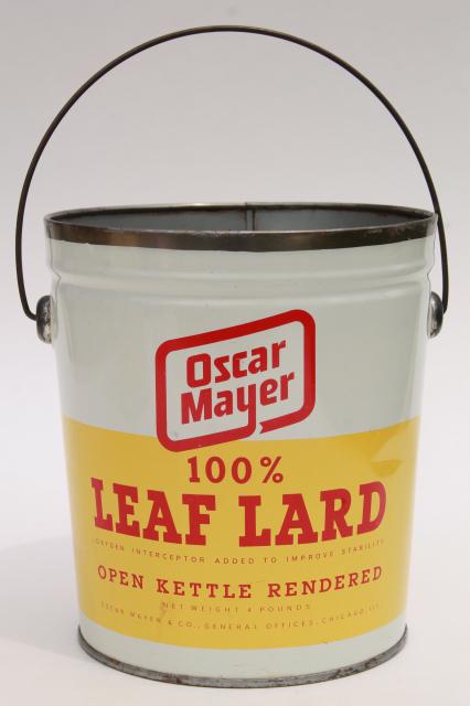 photo of vintage Oscar Meyer lard buckets, lunch bucket size tin can pails #5