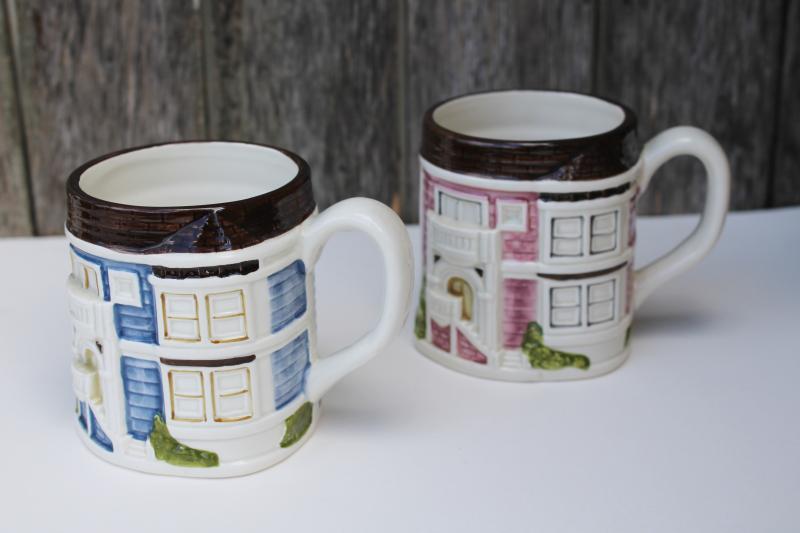 photo of vintage Otagiri Japan ceramic mugs, Victorian houses San Francisco painted ladies #1