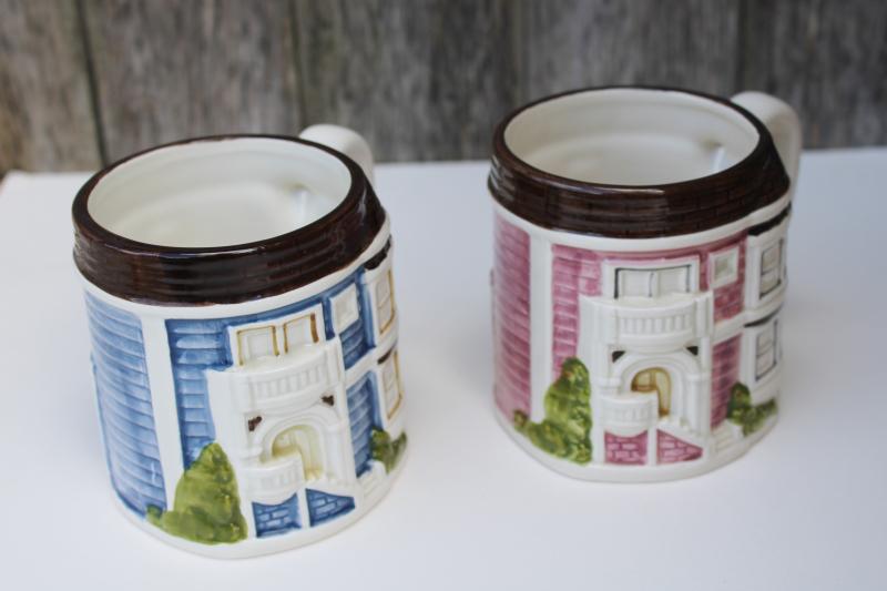 photo of vintage Otagiri Japan ceramic mugs, Victorian houses San Francisco painted ladies #2