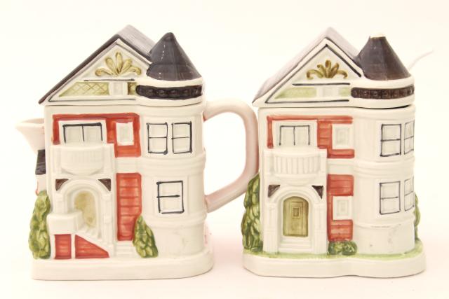 photo of vintage Otagiri cream & sugar set, San Francisco painted ladies Victorian rowhouse houses #1