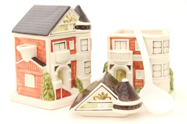 photo of vintage Otagiri cream & sugar set, San Francisco painted ladies Victorian rowhouse houses #8