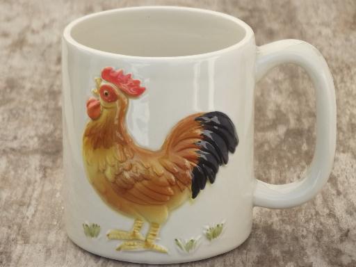 photo of vintage Otagiri rooster mug, retro 1981 coffee cup w/ hand-painted chicken #1