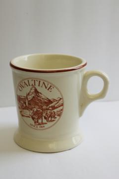 catalog photo of vintage Ovaltine cocoa mug, Buntingware china cup w/ old advertising graphics