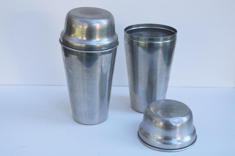 photo of vintage Ovaltine metal malt cups w/ lids, deco style aluminum shaker drink mixers #1