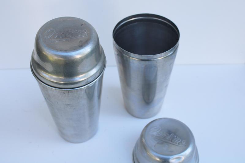 photo of vintage Ovaltine metal malt cups w/ lids, deco style aluminum shaker drink mixers #2