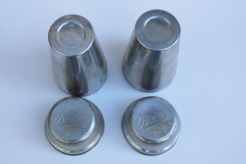 photo of vintage Ovaltine metal malt cups w/ lids, deco style aluminum shaker drink mixers #4