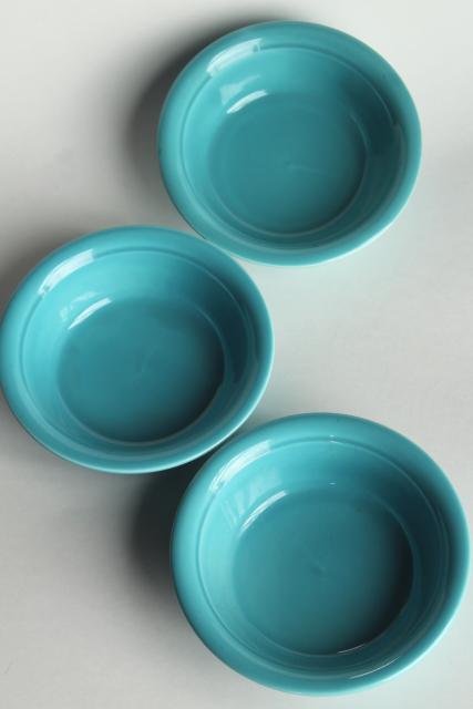 photo of vintage Oven Serve Homer Laughlin turquoise fruit bowls, embossed design #6