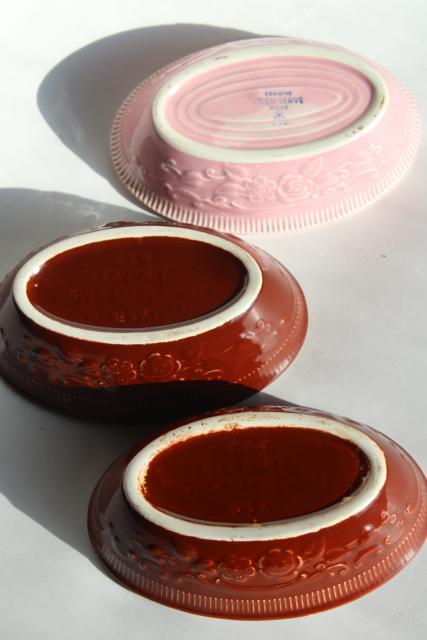 photo of vintage Oven Serve pottery bowls, oval dishes w/ embossed floral Homer Laughlin & TST #2