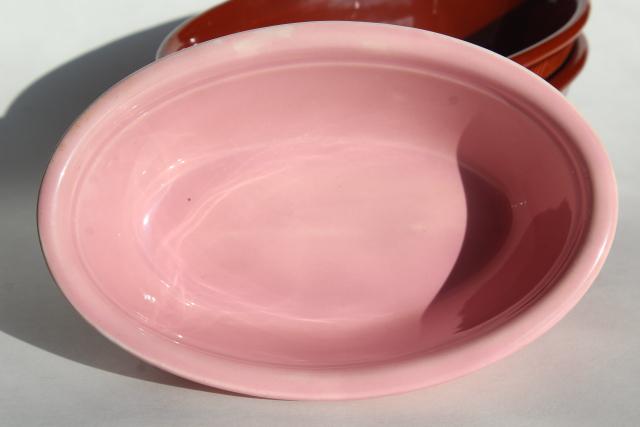 photo of vintage Oven Serve pottery bowls, oval dishes w/ embossed floral Homer Laughlin & TST #7