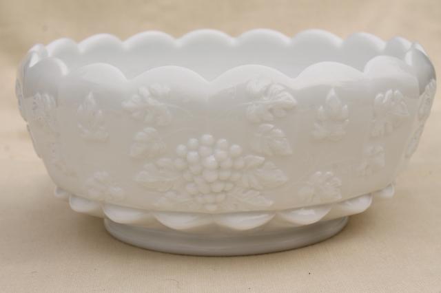 photo of vintage Paneled Grape pattern milk glass, footed bowl w/ WG Westmoreland mark  #1