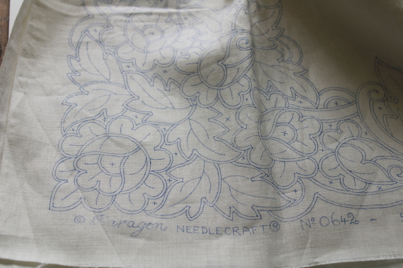 photo of vintage Paragon pure linen tablecloth stamped for cutwork embroidery, Renaissance 59 x 79  #8