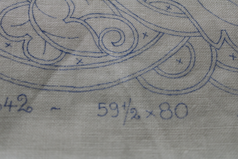 photo of vintage Paragon pure linen tablecloth stamped for cutwork embroidery, Renaissance 59 x 79  #10