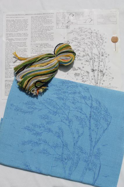 photo of vintage Paragon stitchery kit, crewel yarn embroidery birch tree in the wind Indian summer #6