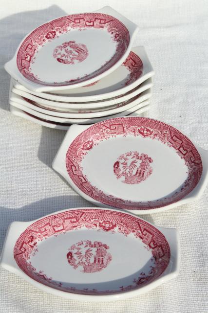 photo of vintage Paul McCobb ironstone china dishes w/ red pink willow chinoiserie print #1