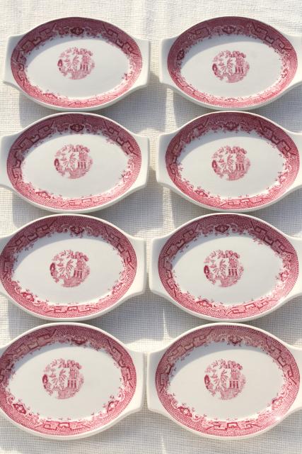 photo of vintage Paul McCobb ironstone china dishes w/ red pink willow chinoiserie print #3