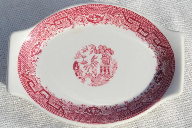 photo of vintage Paul McCobb ironstone china dishes w/ red pink willow chinoiserie print #4