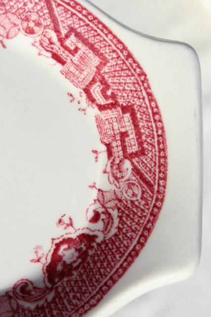 photo of vintage Paul McCobb ironstone china dishes w/ red pink willow chinoiserie print #6