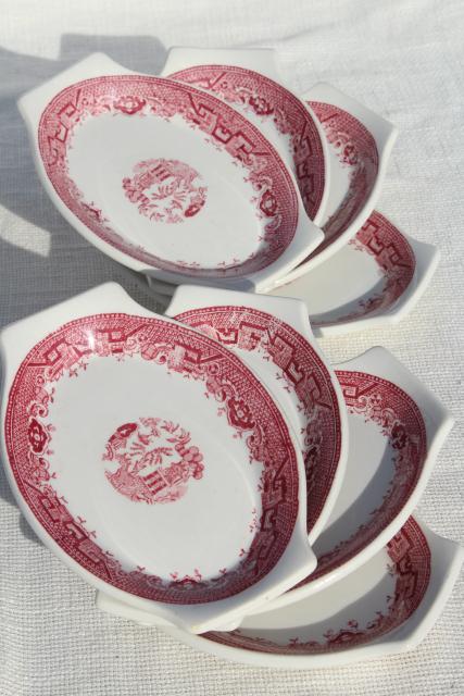 photo of vintage Paul McCobb ironstone china dishes w/ red pink willow chinoiserie print #8