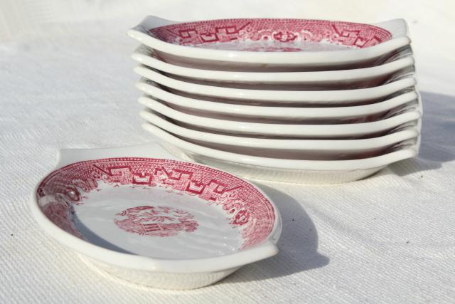 photo of vintage Paul McCobb ironstone china dishes w/ red pink willow chinoiserie print #9