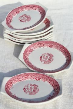 catalog photo of vintage Paul McCobb ironstone china dishes w/ red pink willow chinoiserie print