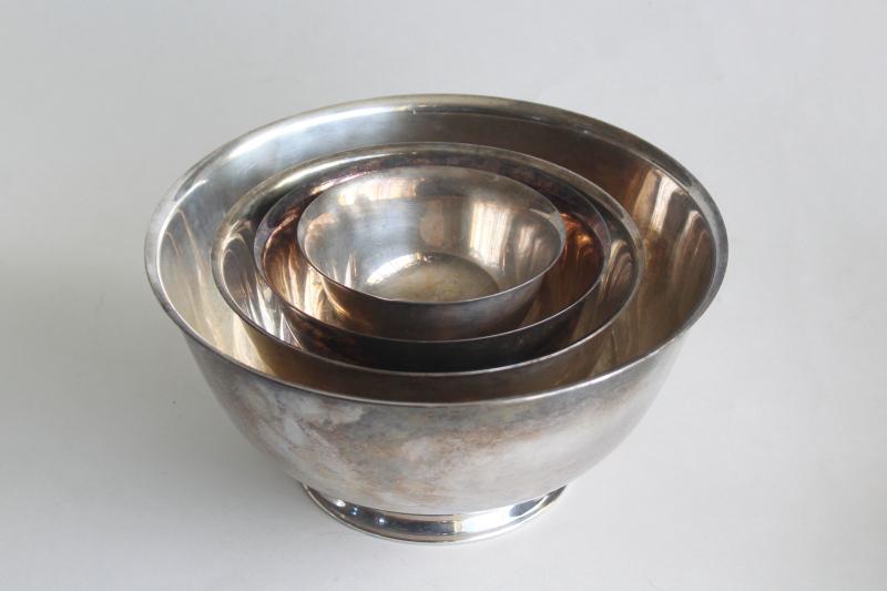 photo of vintage Paul Revere bowls in graduated sizes, silverplate not sterling silver #6