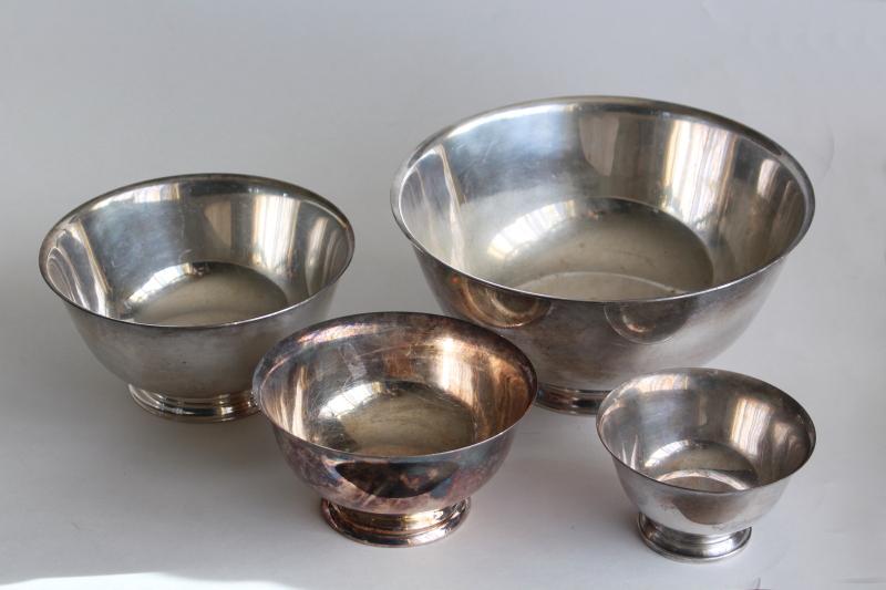 photo of vintage Paul Revere bowls in graduated sizes, silverplate not sterling silver #8