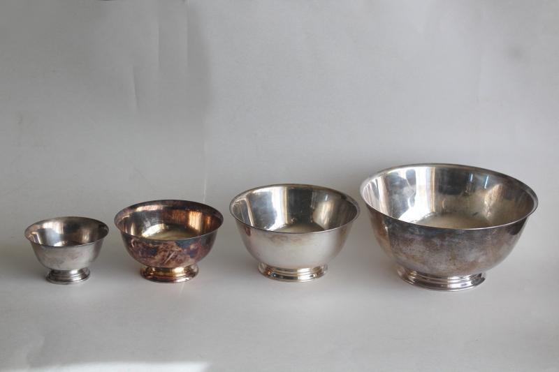 photo of vintage Paul Revere bowls in graduated sizes, silverplate not sterling silver #9