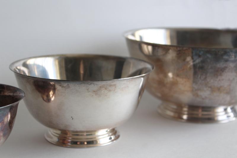 photo of vintage Paul Revere bowls in graduated sizes, silverplate not sterling silver #14