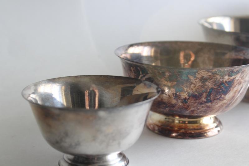 photo of vintage Paul Revere bowls in graduated sizes, silverplate not sterling silver #15