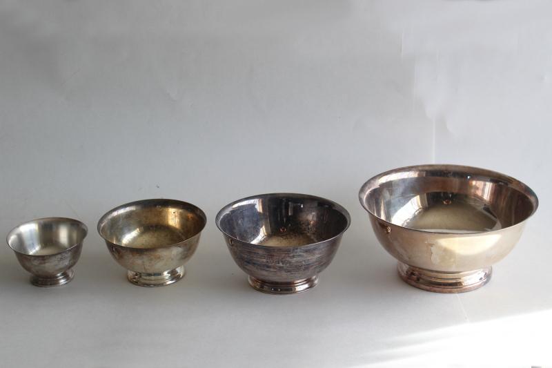 photo of vintage Paul Revere bowls in graduated sizes, silverplate not sterling silver #1