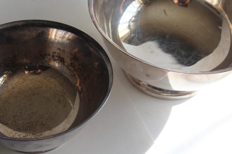 photo of vintage Paul Revere bowls in graduated sizes, silverplate not sterling silver #3