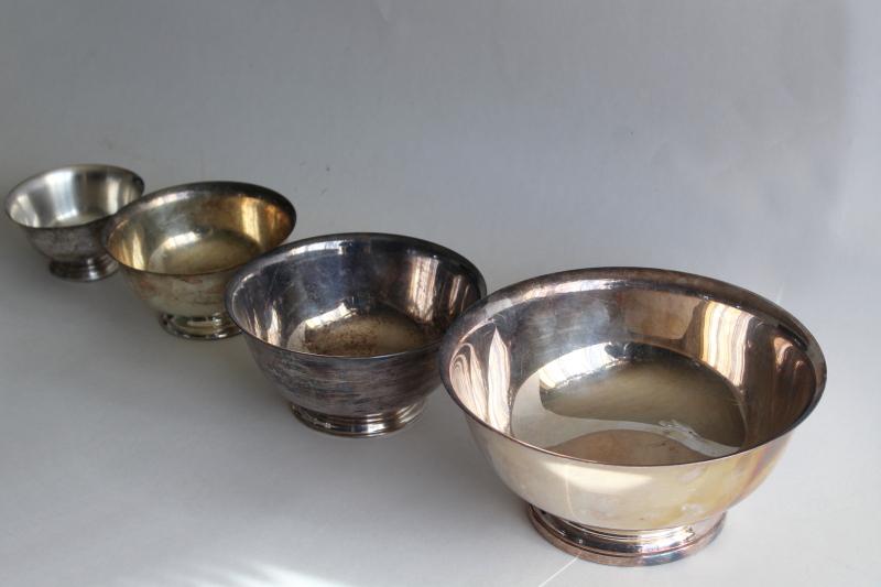 photo of vintage Paul Revere bowls in graduated sizes, silverplate not sterling silver #5