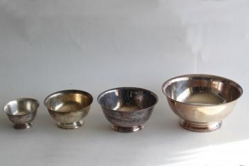 catalog photo of vintage Paul Revere bowls in graduated sizes, silverplate not sterling silver