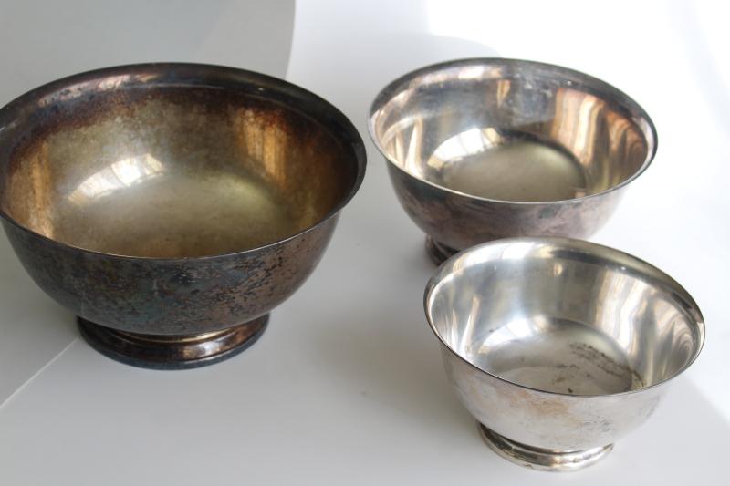 photo of vintage Paul Revere bowls trio of graduated sizes, silverplate not sterling silve #9